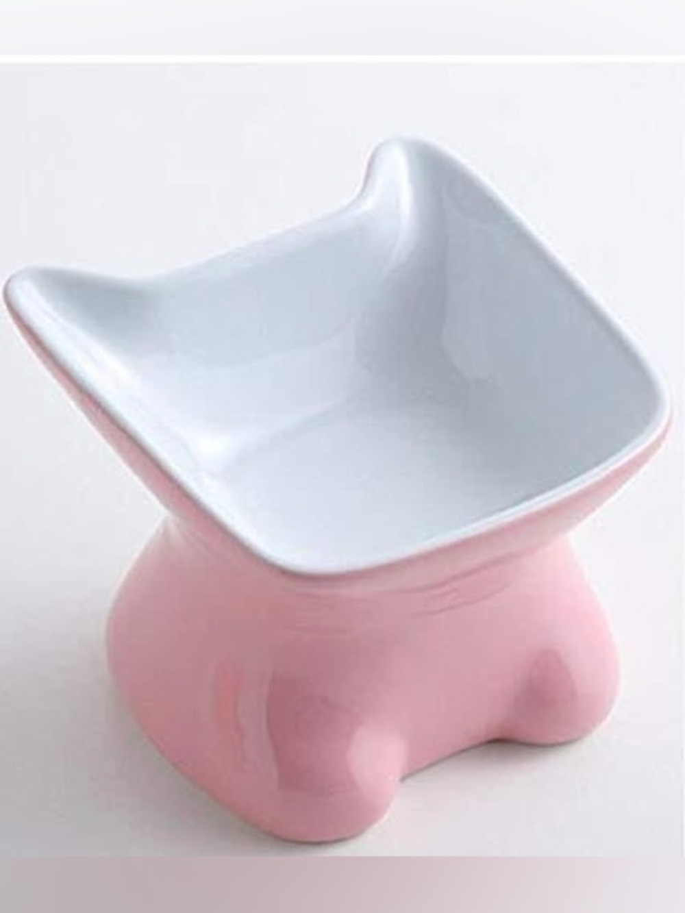 Set of 2 Cat-Shaped Pink and Blue Ceramic Cat Feeding Bowls by Whisker City